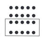  4 reihen aus kreisen um die zwei unteren Reihen ist ein Kasten gelegt